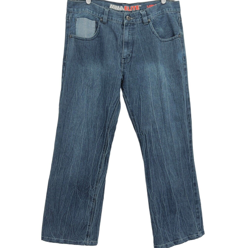 MMA ELITE Mens Low Boot Mid Rise Regular Fit Blue Denim Jeans Size 38x30 (37x29)